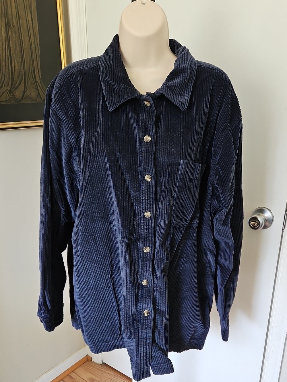 Vintage LL Bean Blye Corduroy Wide Wale & Blue Plaid Shacket Size XL